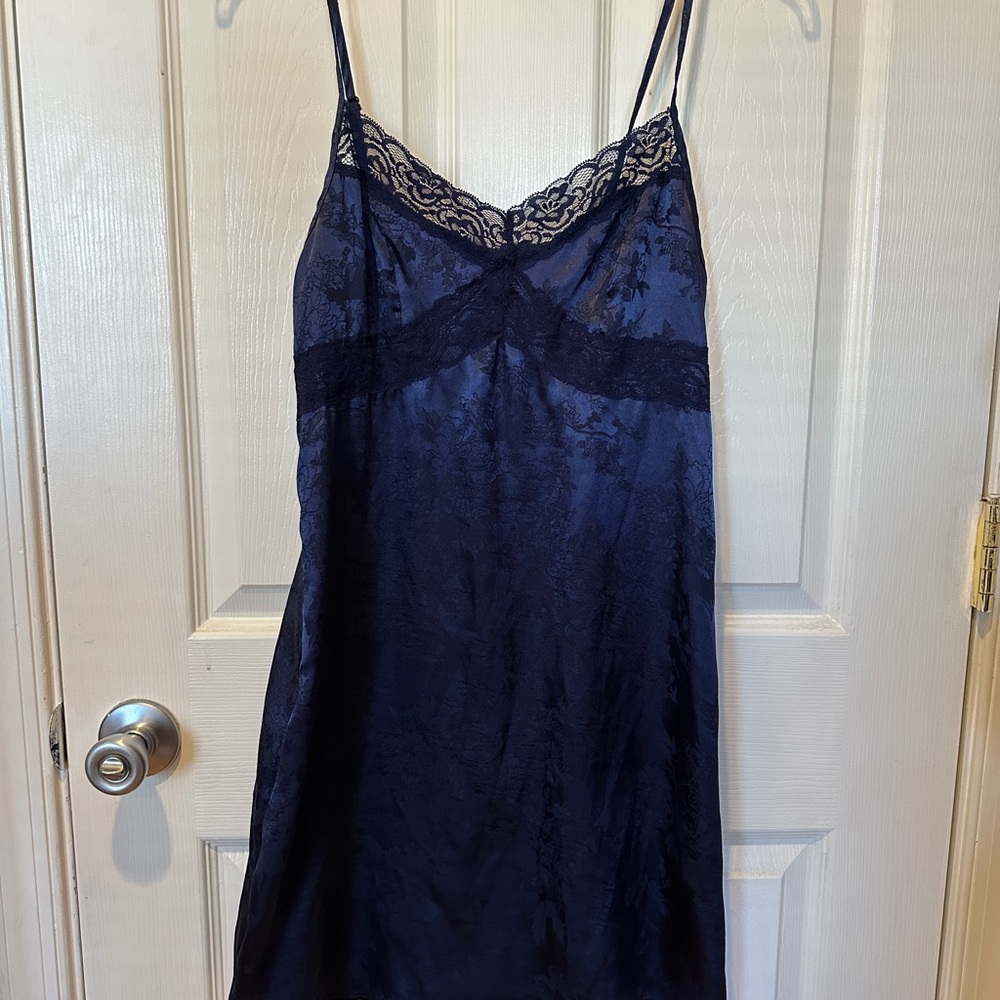 Vintage Navy Jacquard Lace Slip Dress
